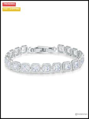 Square Tennis Bracelet Cubic Zirconia 6.5 Inch
